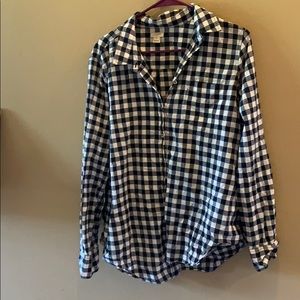 J Crew navy and white gingham button up